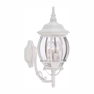 20.25 in. White 3-Light Outdoor Wall Lamp with Clear Beveled Glass Shade