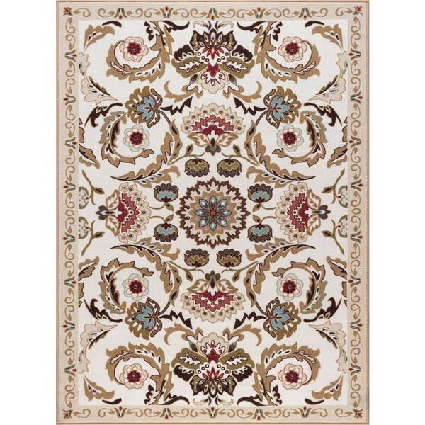 Tayse Rugs Majesty Floral Cream 8 ft. x 10 ft. Indoor Area Rug