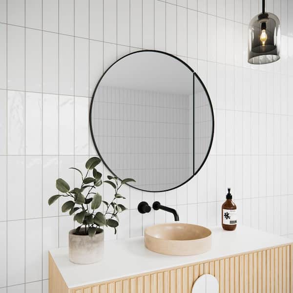 Juno 32 in. W x 32 in. H Round Black Recessed/Surface Mount Medicine Cabinet with Mirror in Black Finish