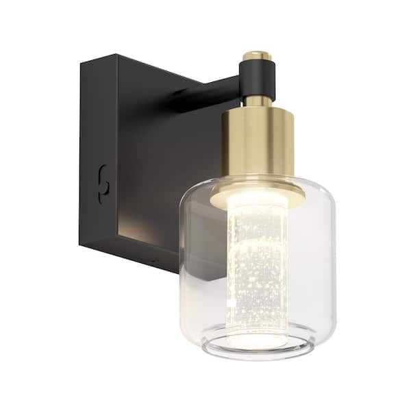 Champagne Globe 5 in. 1-Light Black and Gold Modern Dimmable Integrated LED 5 CCT Wall Sconce for Bathroom