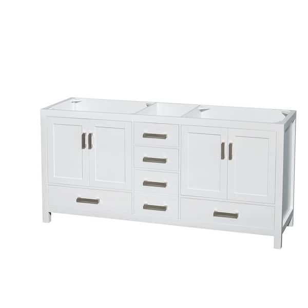 Wyndham Collection Sheffield 70.75 in. W x 21.5 in. D x 34.25 in. H Double Bath Vanity Cabinet without Top in White