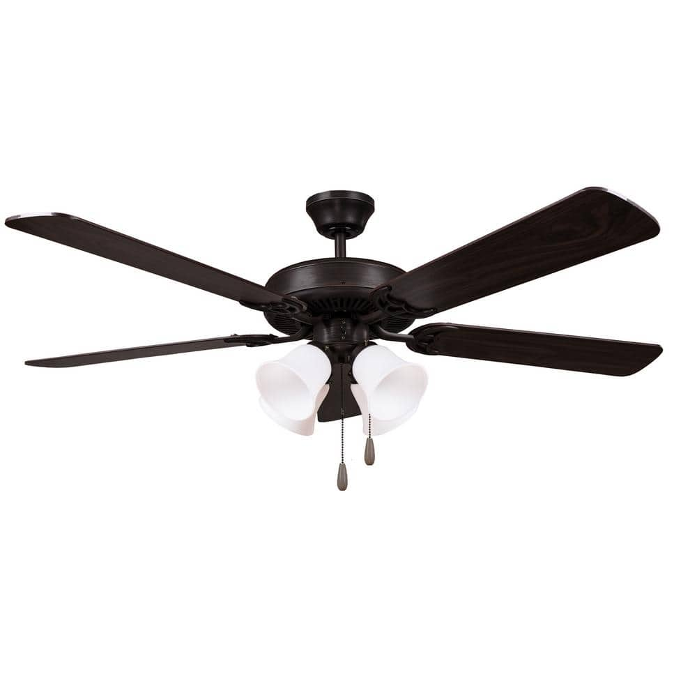 Harli 52 In 5 Blade Black Ceiling Fan With Light Kit Harli Bk Bk The Home Depot