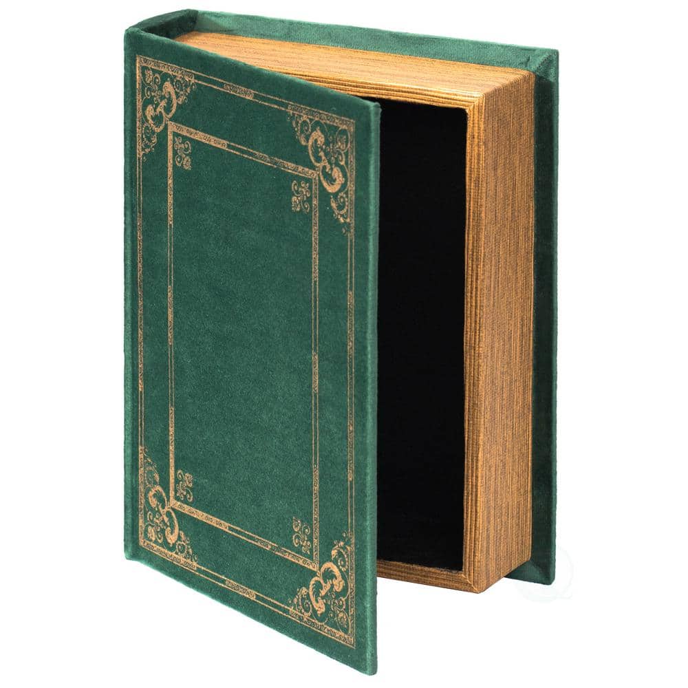 Vintage Green Velvet Book-Inspired Trinket Storage Box