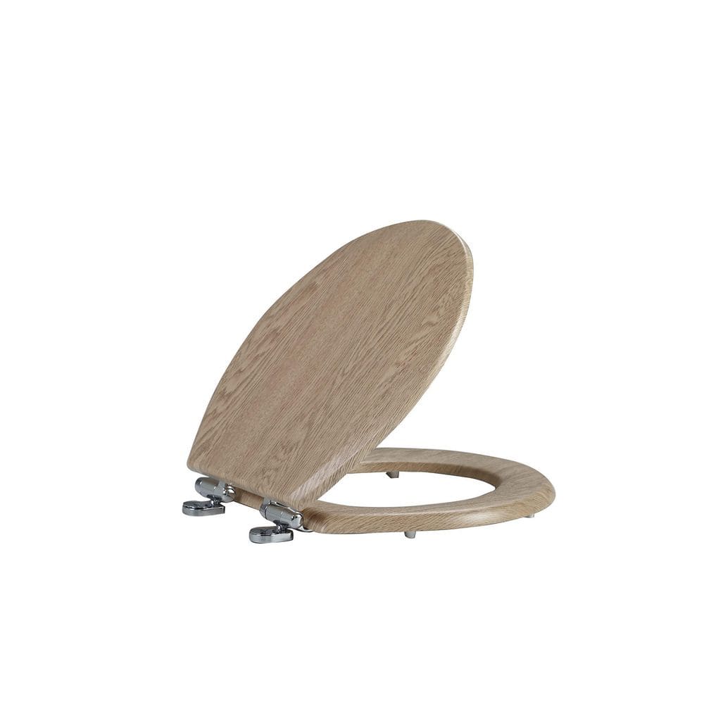 Oval Open Front Toilet Seat in. Beige Brown with Durable Zinc Alloy Hinges