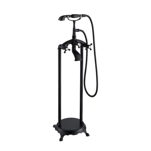 39-3/4 in. 2-Handle Freestanding Tub Faucet with Hand Held Shower Head in Matte Black