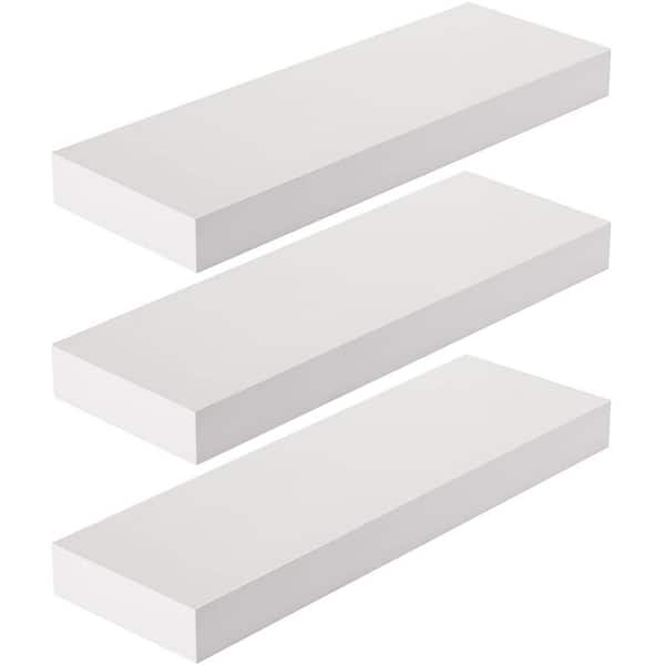 null 16.25 in. x 5.5 in. x 1.5 in. White Wood Decorative Wall Shelves with Brackets