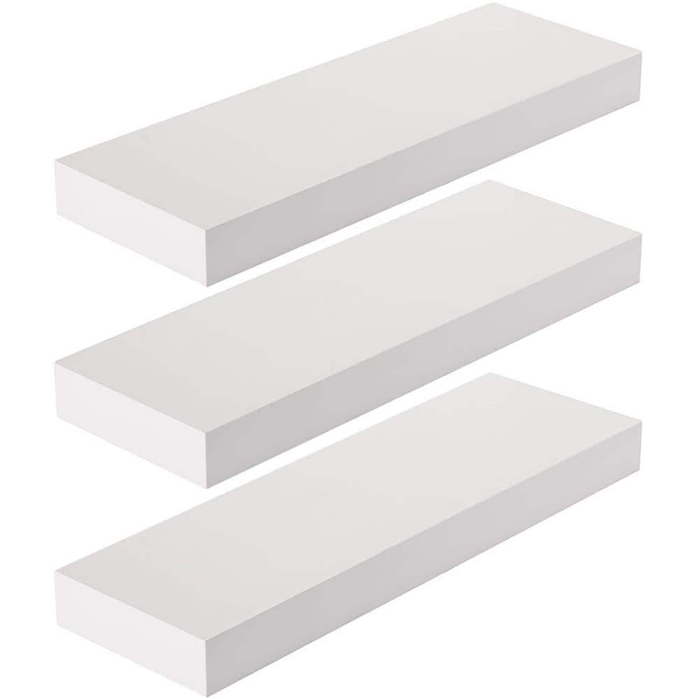16.25 in. x 5.5 in. x 1.5 in. White Wood Decorative Wall Shelves with Brack