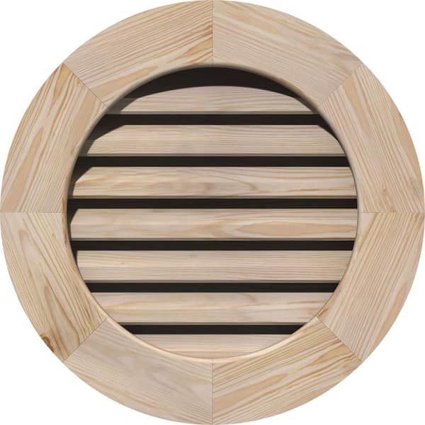 Ekena Millwork 31 in. x 31 in. Round Unfinished Smooth Pine Wood Paintable Gable Louver Vent