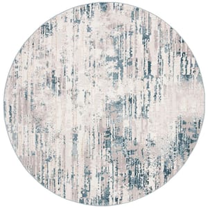 Vogue Cream/Teal 7 ft. x 7 ft. Round Distressed Striped Area Rug