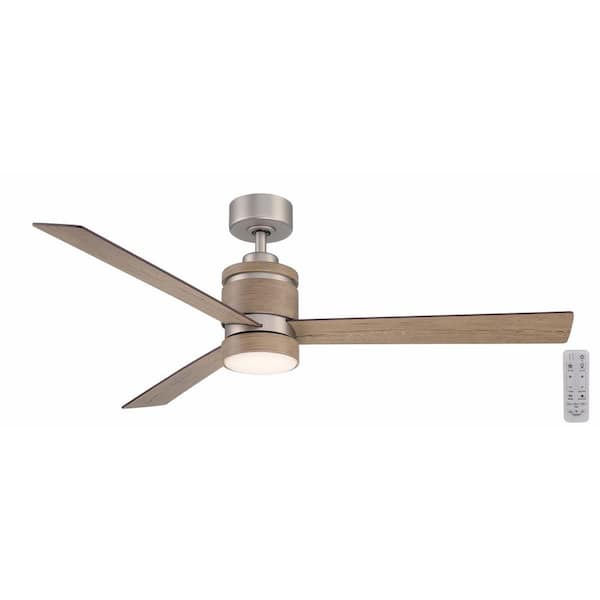 Hampton Bay Pavilion 56 in. Indoor Satin Nickel Ceiling Fan with Adjustable White Integrated LED with Remote Included