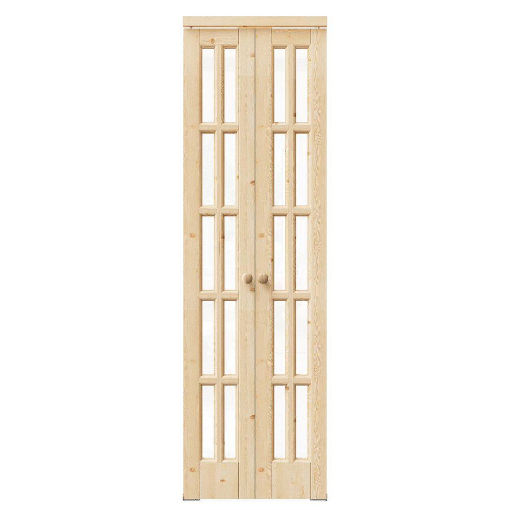 24 in. x 80 in. 10-Lite Clear Glass Solid Core Unfinished Pine Wood Bi-fold Door or Pivot Door W/ 2-Type of Hardware price history on PriceWatchPro
