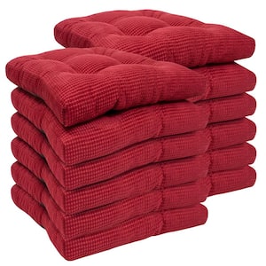 Fluffy Tufted Memory Foam 16 in. x 16 in. Square Non-Slip Indoor/Outdoor Chair Seat Cushion with Ties, Red (12-Pack)