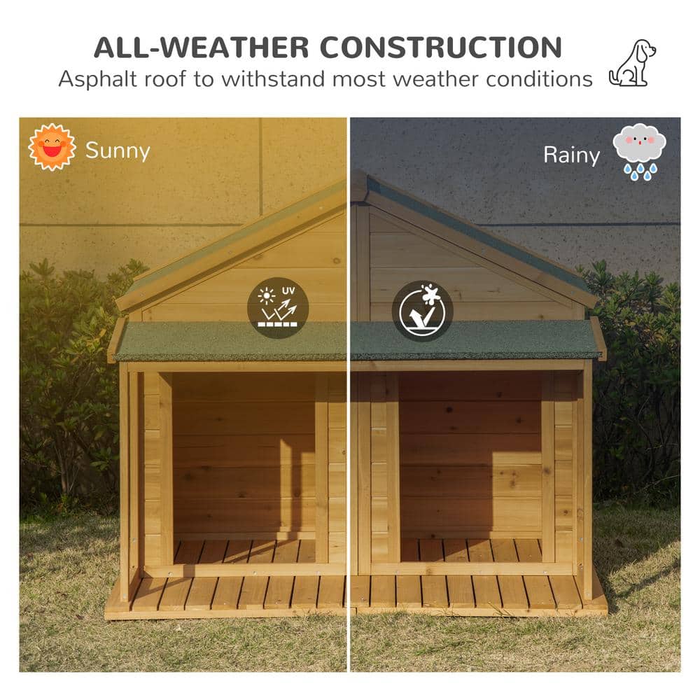 Medium Natural Wood Duplex Dog House with Porch