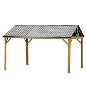 12 ft. x 14 ft. Hardtop Gazebo Outdoor Aluminum Gazebo with Galvanized Steel Gable Canopy for Patio Decks, Yellow-Brown