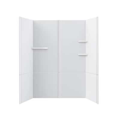 Flat 60 in. W x 90 in. H 8-Piece Glue Up Cultured Marble Alcove Shower Wall Surround in Matte White with Shelves, Trims