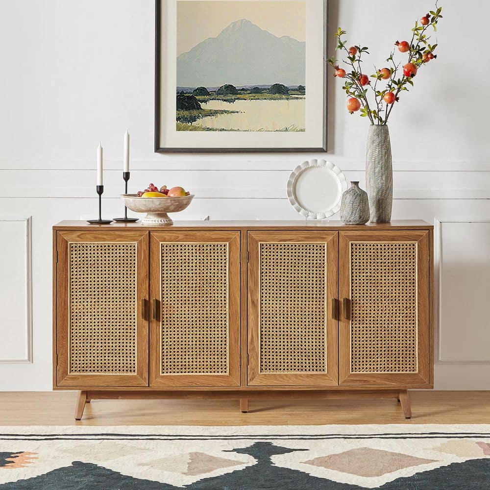 JAYDEN CREATION Buthrotos 56.8 in. W Walnut TV Stand for TVs up to