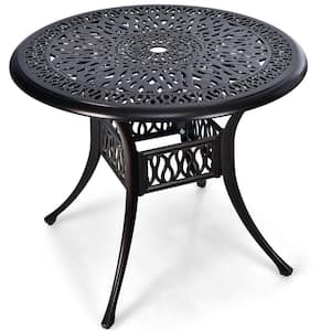 Brown Round Metal Outdoor Bistro Table with Umbrella Hole