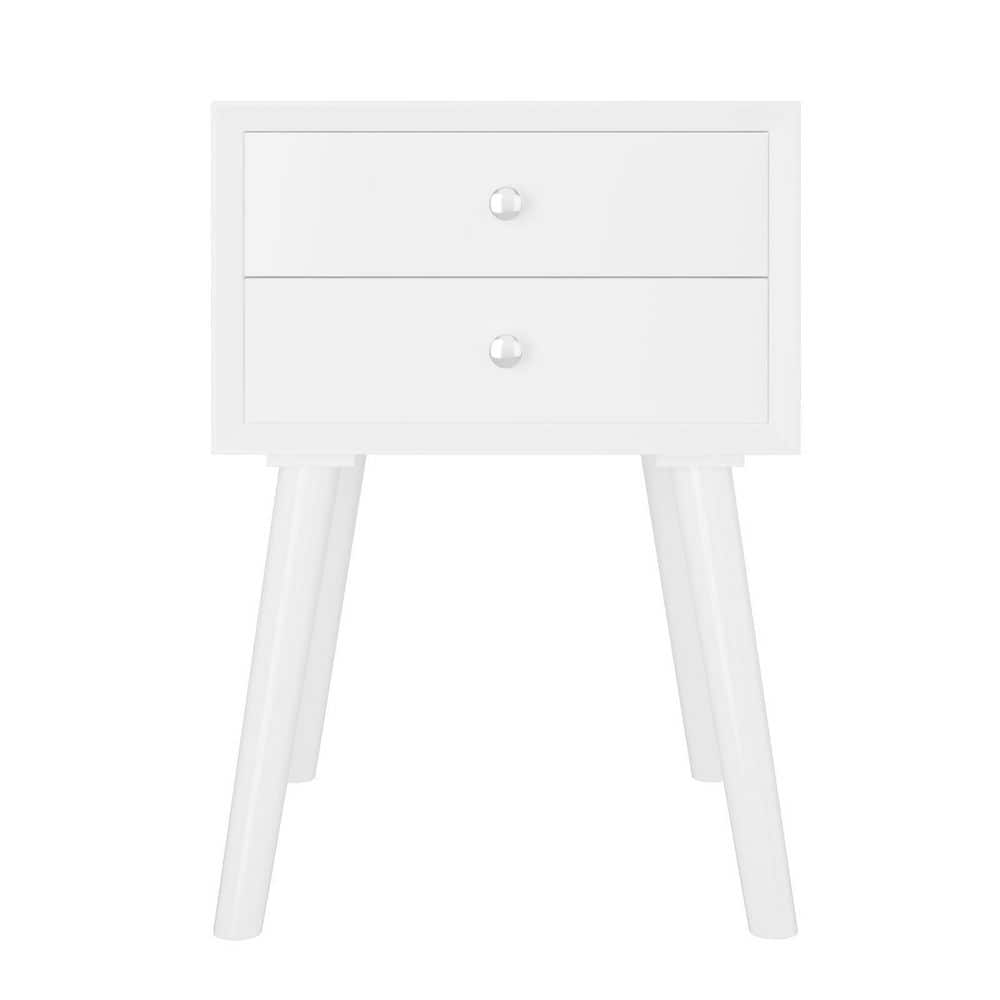 HONEY JOY 2Drawers White Wooden Nightstand Accent End Side Table for