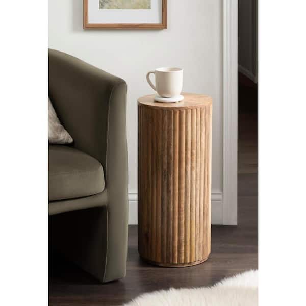 Reid 10 in. Natural Round Wood Ribbed Pedestal End Table