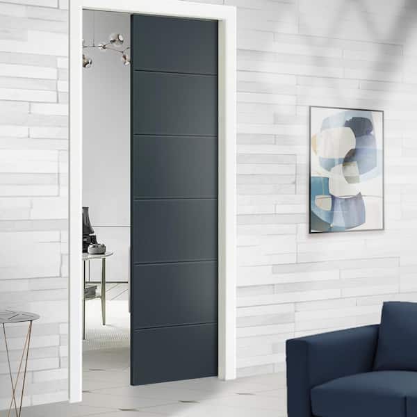 30 in. x 80 in. Charcoal Gray Painted Composite MDF Sliding Door with Pocket Door Frame and Hardware Kit