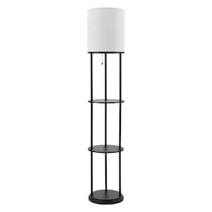 Reid 57.5 in. Matte Black Shelf Floor Lamp with White Linen Shade