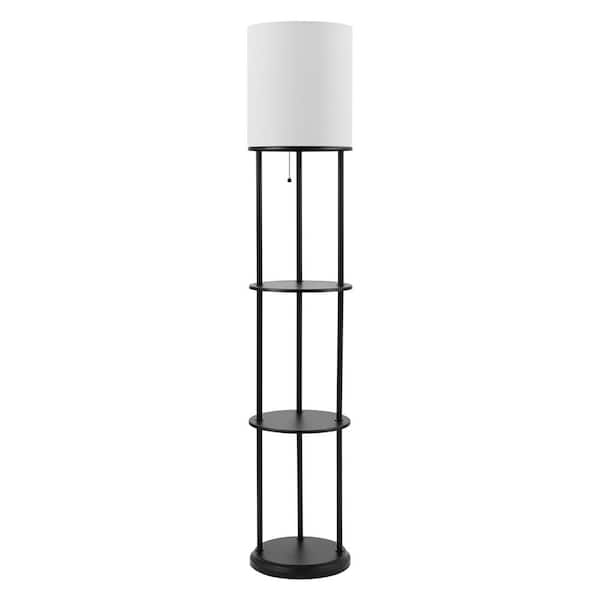 Globe Electric Reid 57.5 in. Matte Black Shelf Floor Lamp with White Linen Shade