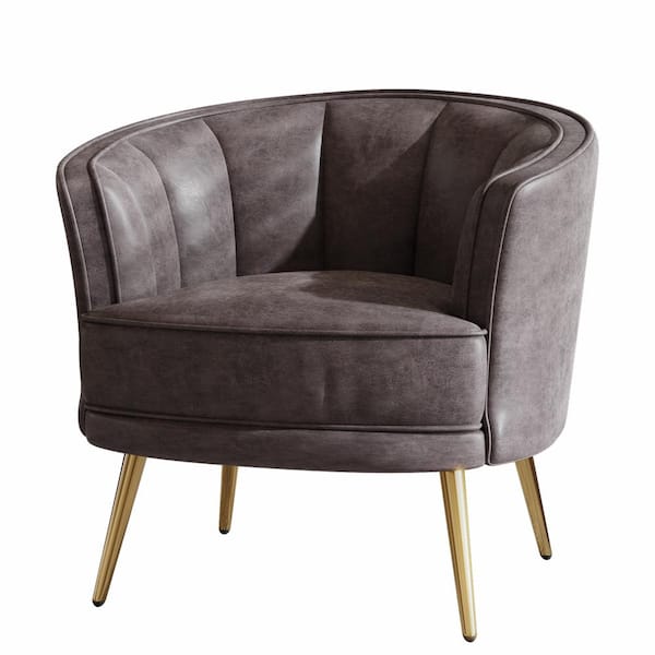 ATHMILE Brown PU Leather Upholstered Tub Barrel Chair (Set of 1)