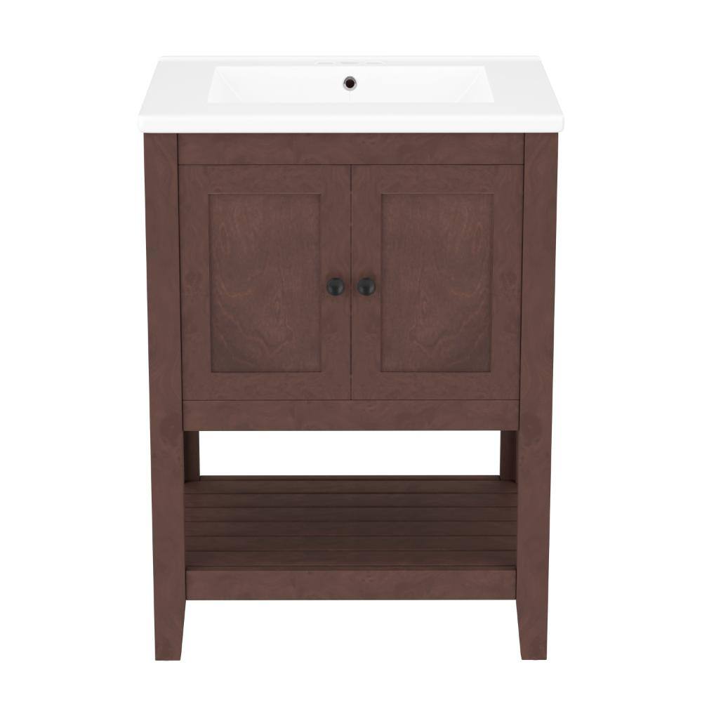 24in. W in Single of Sink Modern Sleek Vanity Brown Bath Vanity with White Ceramic Top Basin price history on PriceWatchPro