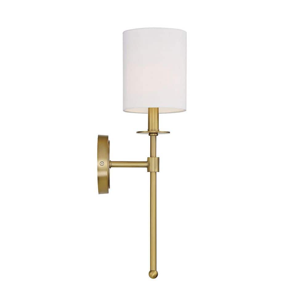 Elegant Natural Brass and White Fabric 20" Wall Sconce