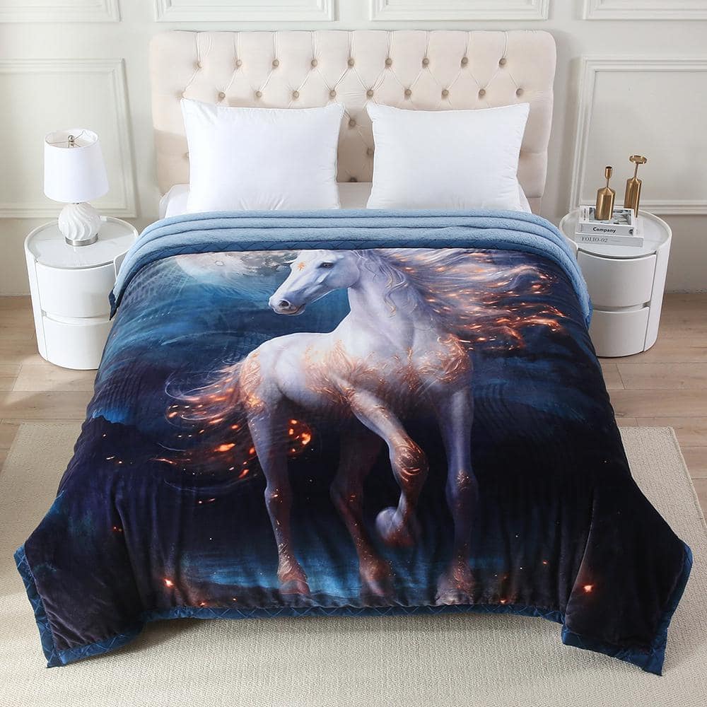 JML Horse Pattern Rabbit Fur Blanket Striped Microfiber Plush Bed ...