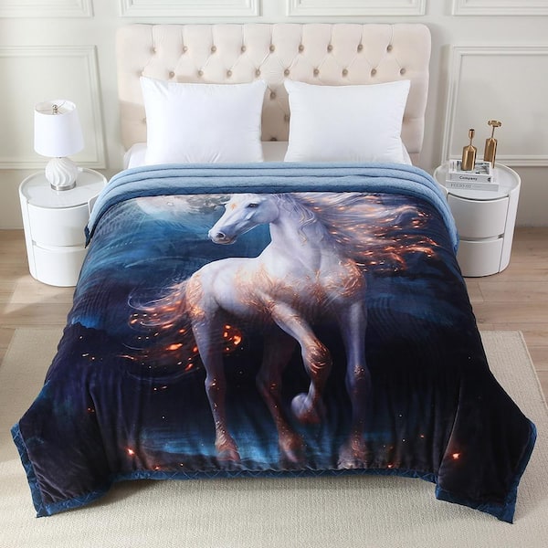 JML Horse Pattern Rabbit Fur Blanket Striped Microfiber Plush Bed Blanket 85 in. x 93 in. 9LB