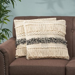 Bingham Natural and Grey Geometric Cotton 18 in. x 18 in. Throw Pillow (Set of 2)