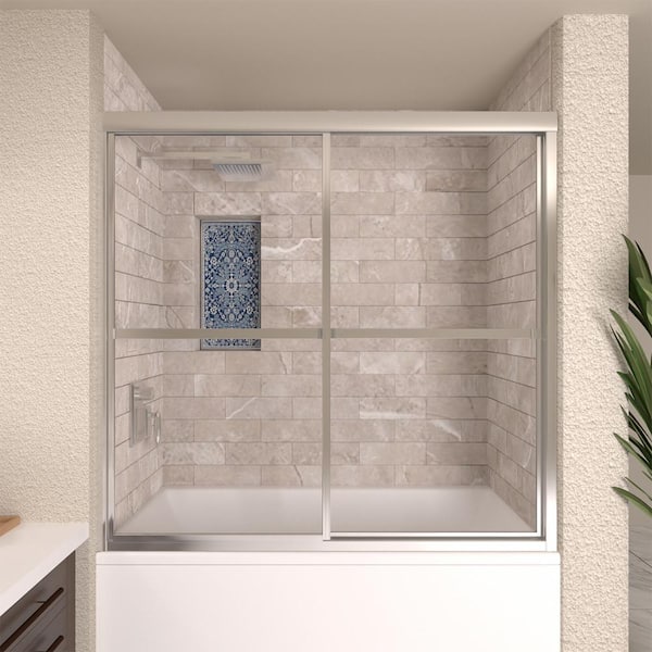 TaiMei 59 in. W x 56 in. H Sliding Framed Tub Door in Chrome Finish with Clear Tempered Glass