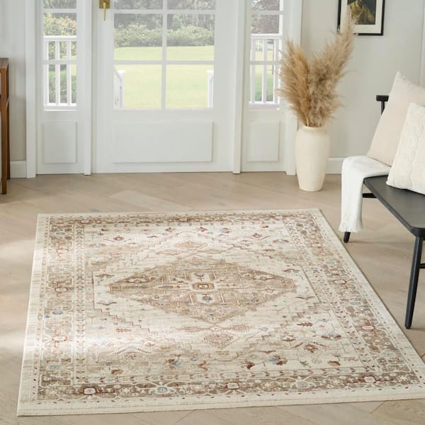 Pardis Ivory Taupe 5 ft. x 7 ft. Center medallion Traditional Area Rug