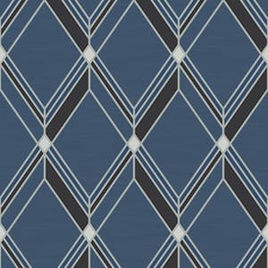 Blue Brooklyn Diamond Paper Unpasted Nonwoven Wallpaper Roll 60.75 sq. ft.