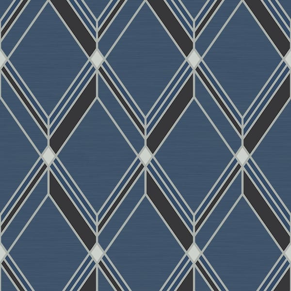 Seabrook Designs Blue Brooklyn Diamond Paper Unpasted Nonwoven Wallpaper Roll 60.75 sq. ft.