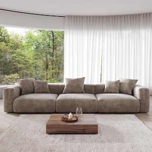 141.71 in. Square Arm Corduroy Velvet 3-Pieces Modular Free Combination Sectional Sofa in Brown