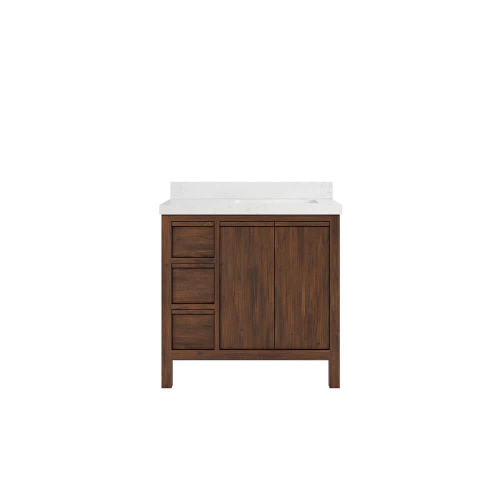 "Elizabeth Teak 36 in. W x 22 in. D x 36 in. H Right Offset Sink Bath Vanity in Dark Walnut with 2"" Empira Quartz Top" price history on PriceWatchPro