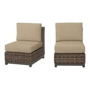 Fernlake Taupe Wicker Armless Middle Outdoor Patio Sectional Chair with CushionGuard Putty Tan Cushions (2-Pack)
