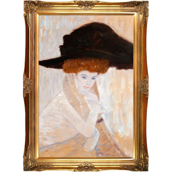 LA PASTICHE 32 in. x 44 in. "Black Feather Hat" by Gustav Klimt Framed Wall Art
