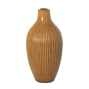 12.5 in. Amber Brown Textured Ceramic Cylinder Vase