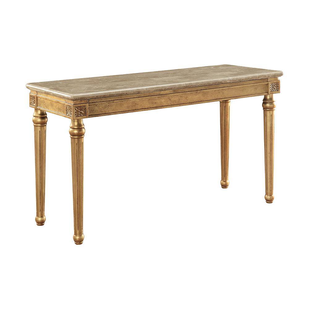 Antique Gold Marble Top Sofa Table with Carved Wood Legs