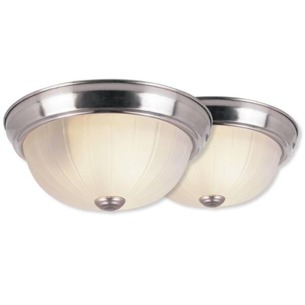 Bel Air Lighting Newbury 10 in. 1-Light Brushed Nickel Flush Mount with Frosted Glass Melon Shade (2-Pack)