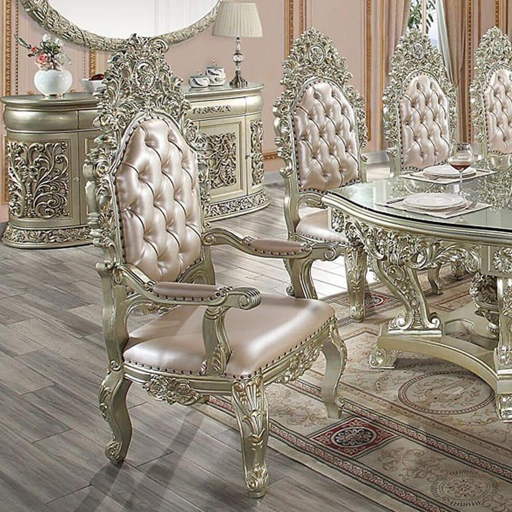 Acme Furniture Sorina Synthetic Leather and Antique Gold Finish Faux