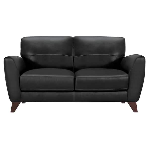 Armen Living Jedd 62 in. Black Leather 2-Seater Loveseat with Wood Legs