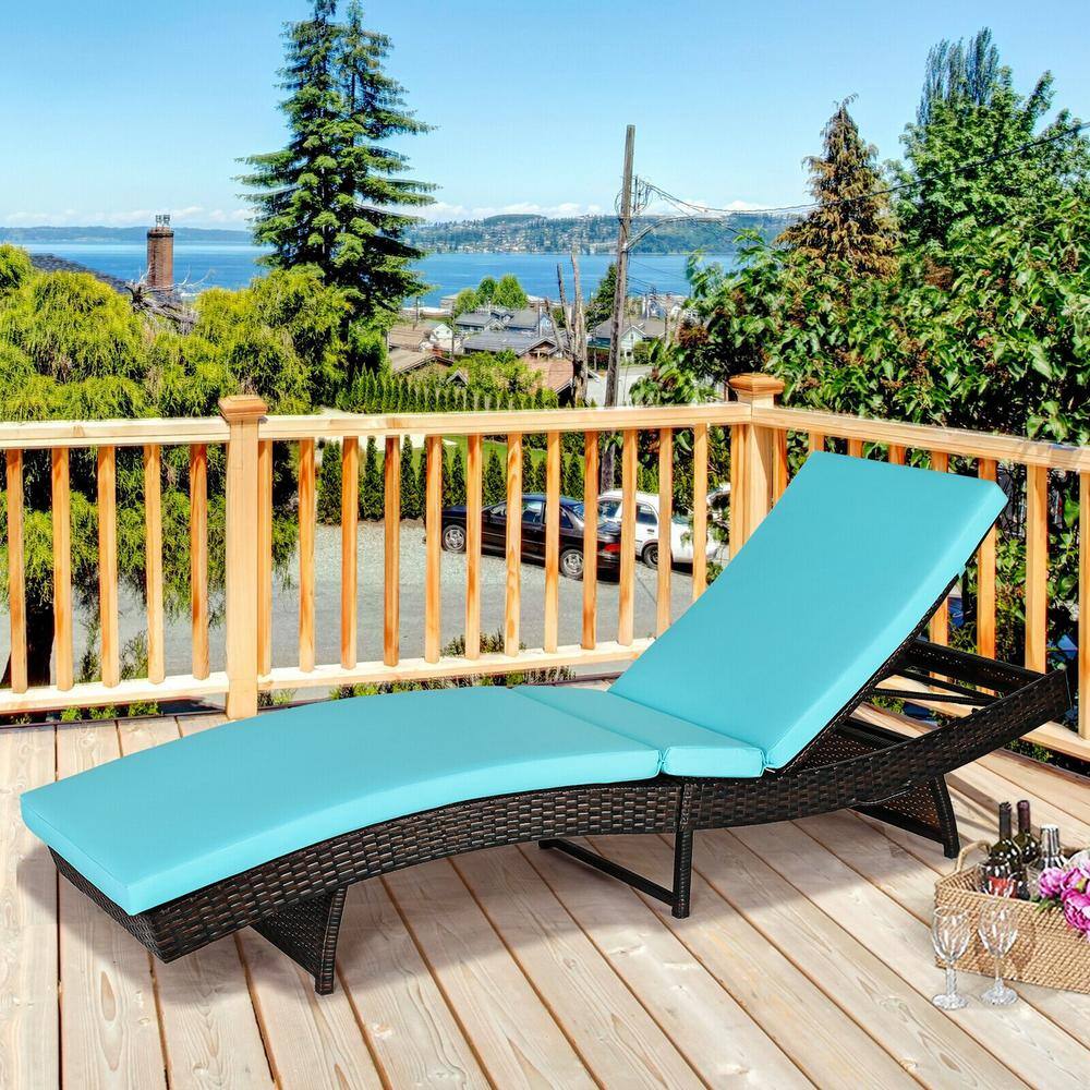 Turquoise Foam Cushion Brown Steel Frame Adjustable Outdoor Lounge Chair