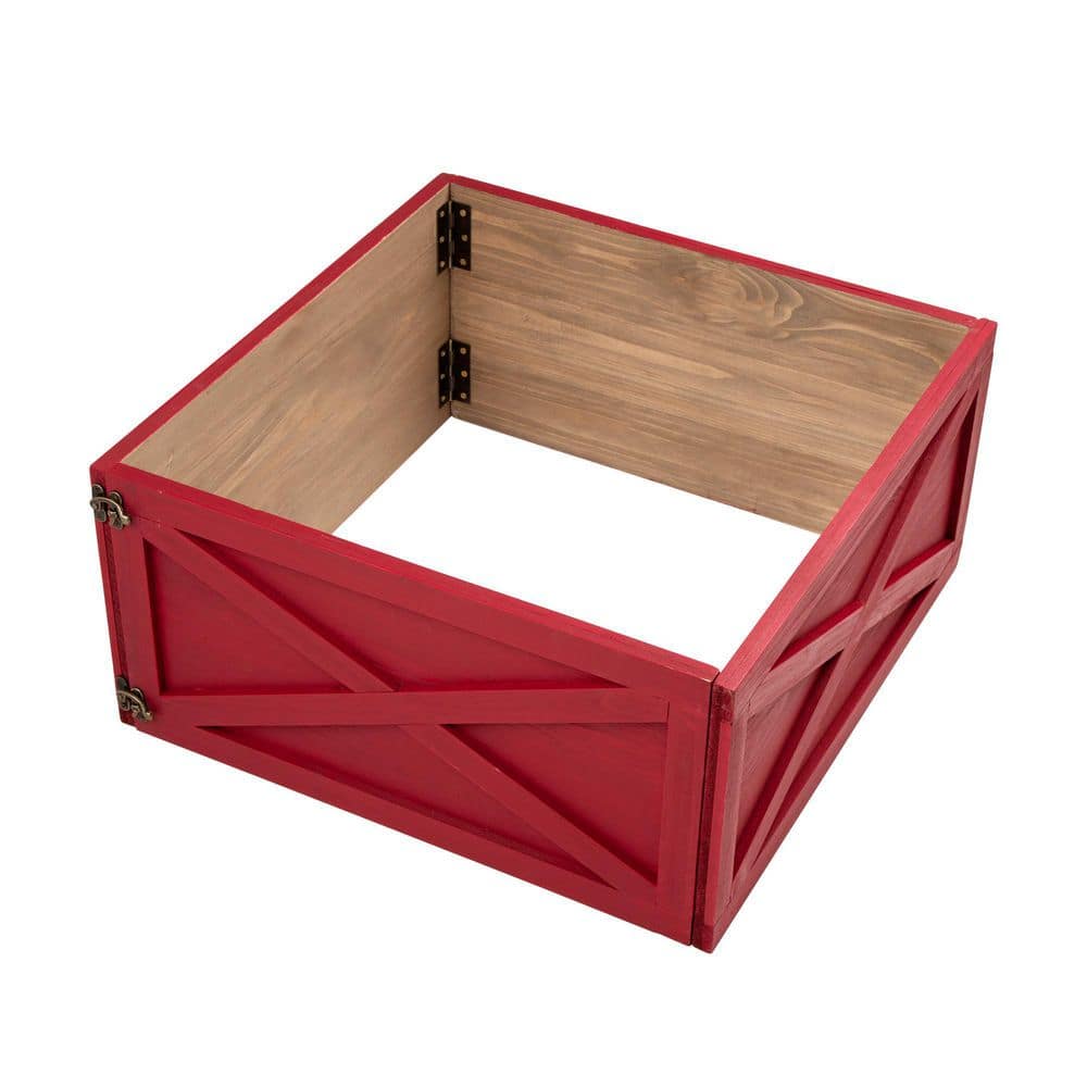Glitzhome 22 in. L Red Wooden Tree Collar(KD) 2004600005 The Home Depot