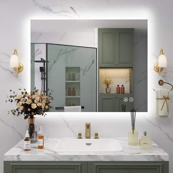 KIOTEE 40 in. W x 32 in. H Rectangular Frameless Super Bright Backlited LED Anti-Fog Tempered Glass Wall Bathroom Vanity Mirror