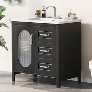 30 in. W x 18.3 in. D x 33 in. H Single Sink Freestanding Bath Vanity in Black with White Ceramic Top