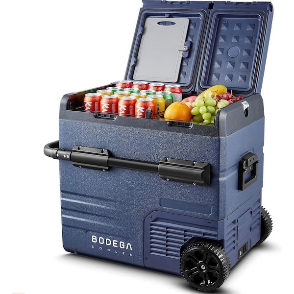 2 cu. ft. 59QT Dual Zone Car Fridge Electric Compressor Cooler with 2-Doors and Wheels Outdoor Refrigerator in Blue